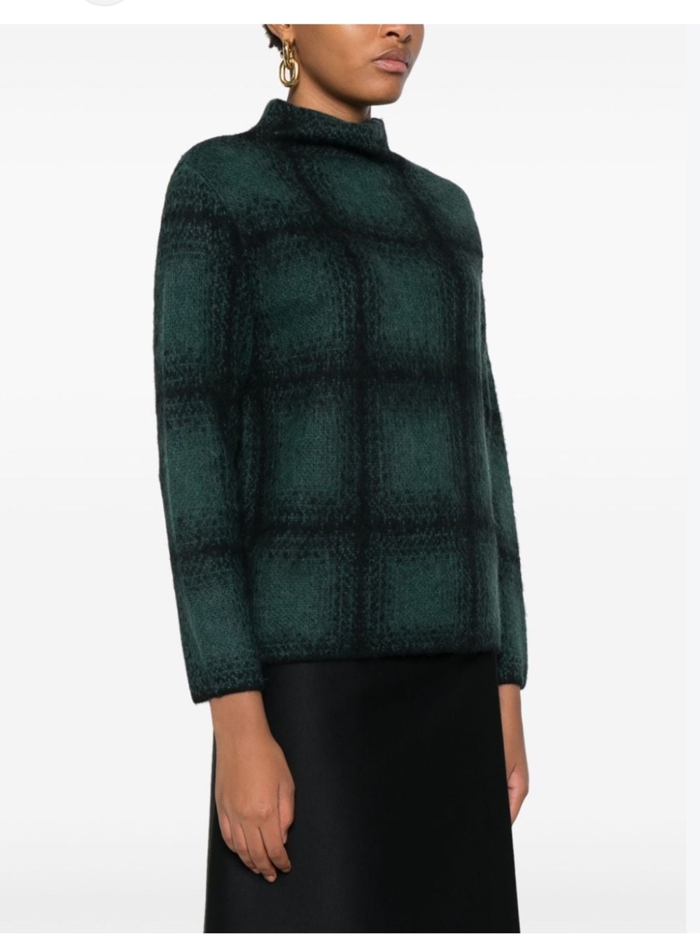 Vince Green Shadow-Plaid Alpaca Wool Blend Funnel-Neck Sweater, size large